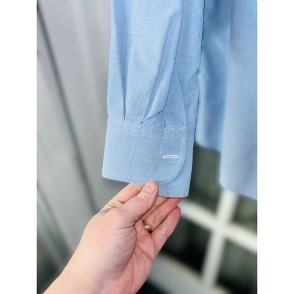 Tommy Hilfiger Men’s Large Pale Blue Button Down Poplin Long Sleeved Shirt •Flaw - Picture 4 of 14